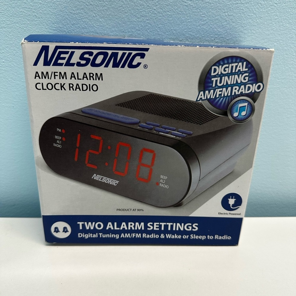 Nelsonic Digital AM/FM Alarm Clock Radio 2 Alarm Setting Battery Backup NIB